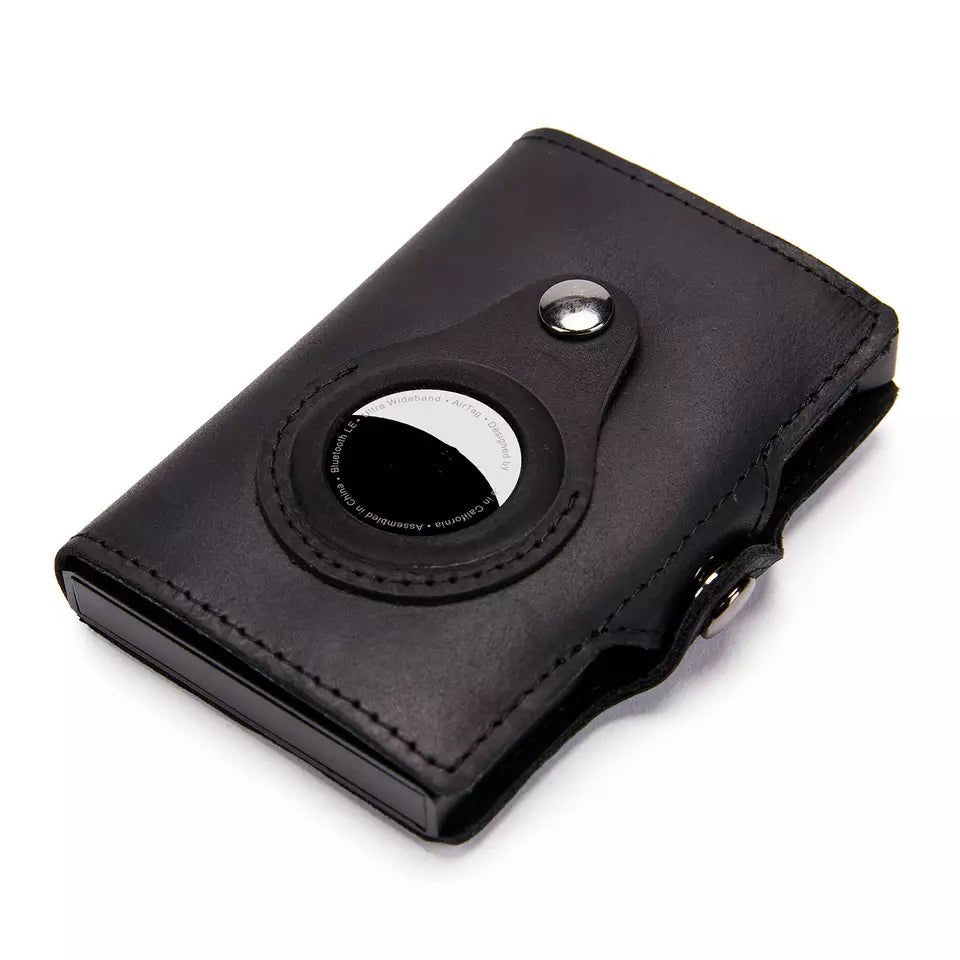 Leder Brieftasche mit AirTag Halterung - Brieftasche - Tell a Friend - schwarz