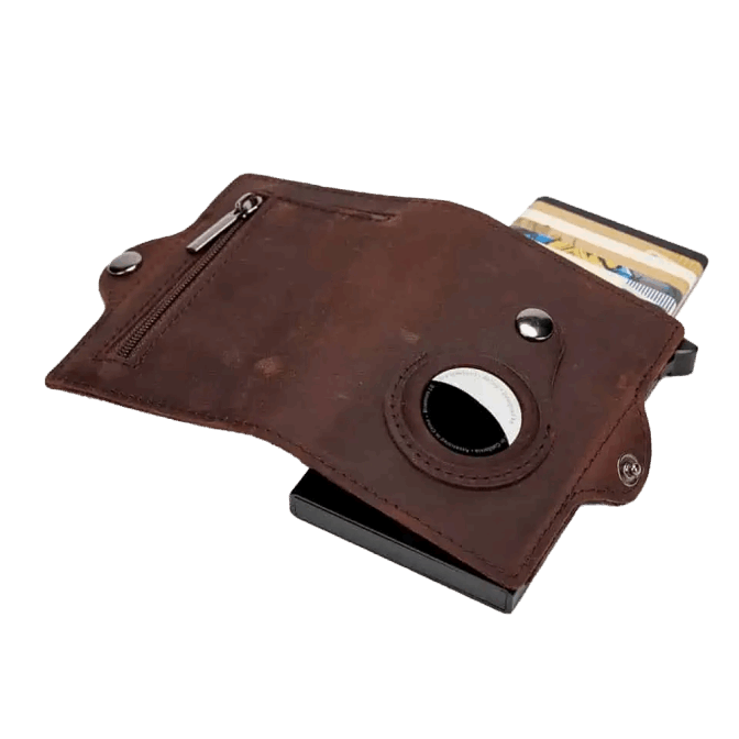 Leder Brieftasche mit AirTag Halterung - Brieftasche - Tell a Friend - schwarz